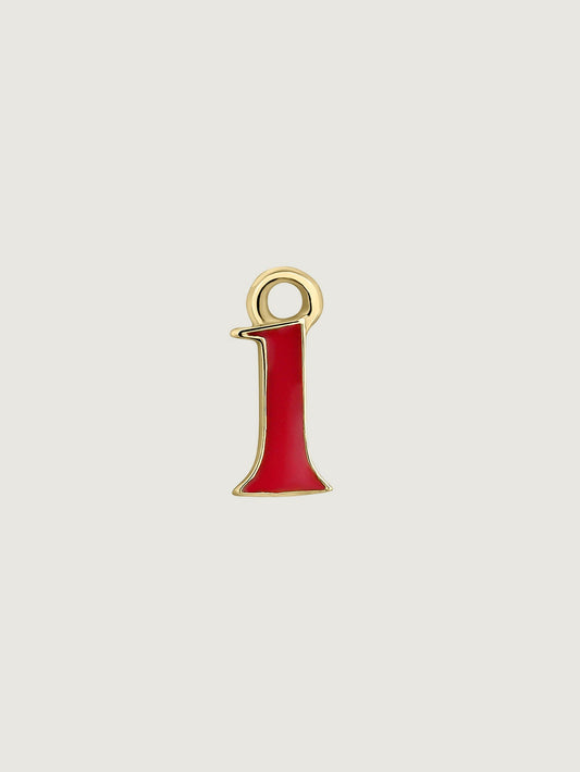 Charm de oro amarillo de 14K con número 1 en color rojo
