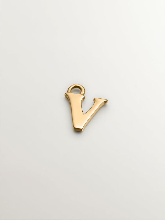 Charm de oro amarillo de 14K con letra V