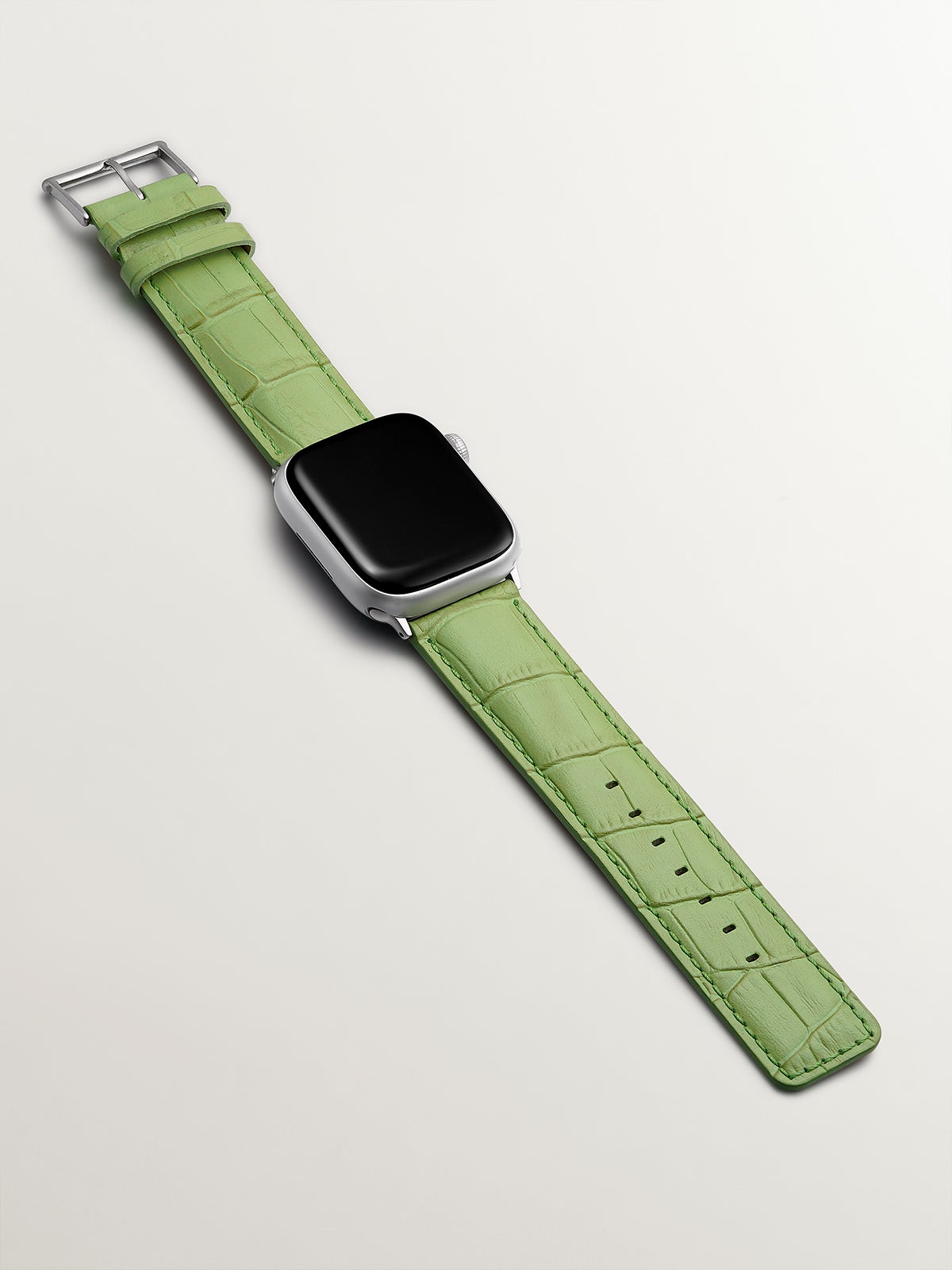 Correa para Apple Watch de cuero verde con acabado de cocodrilo