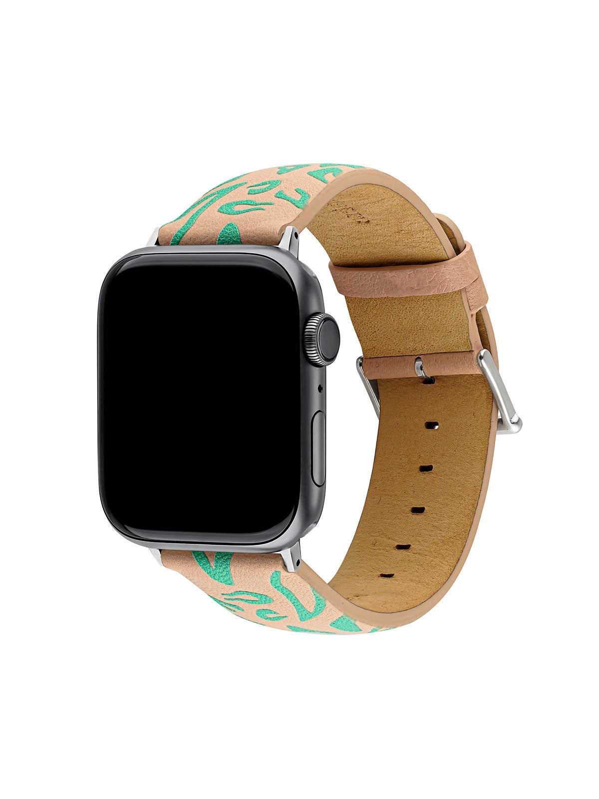 Correa para Apple Watch de cuero con animal print rosa y verde