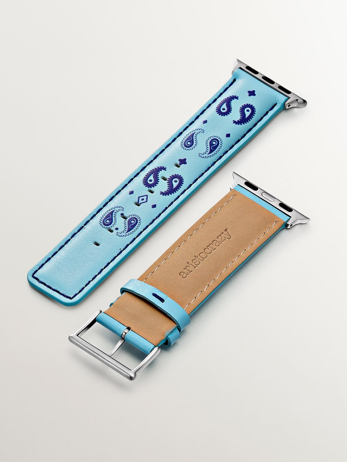 Correa para Apple Watch de cuero azul con estampado de Ying Yang