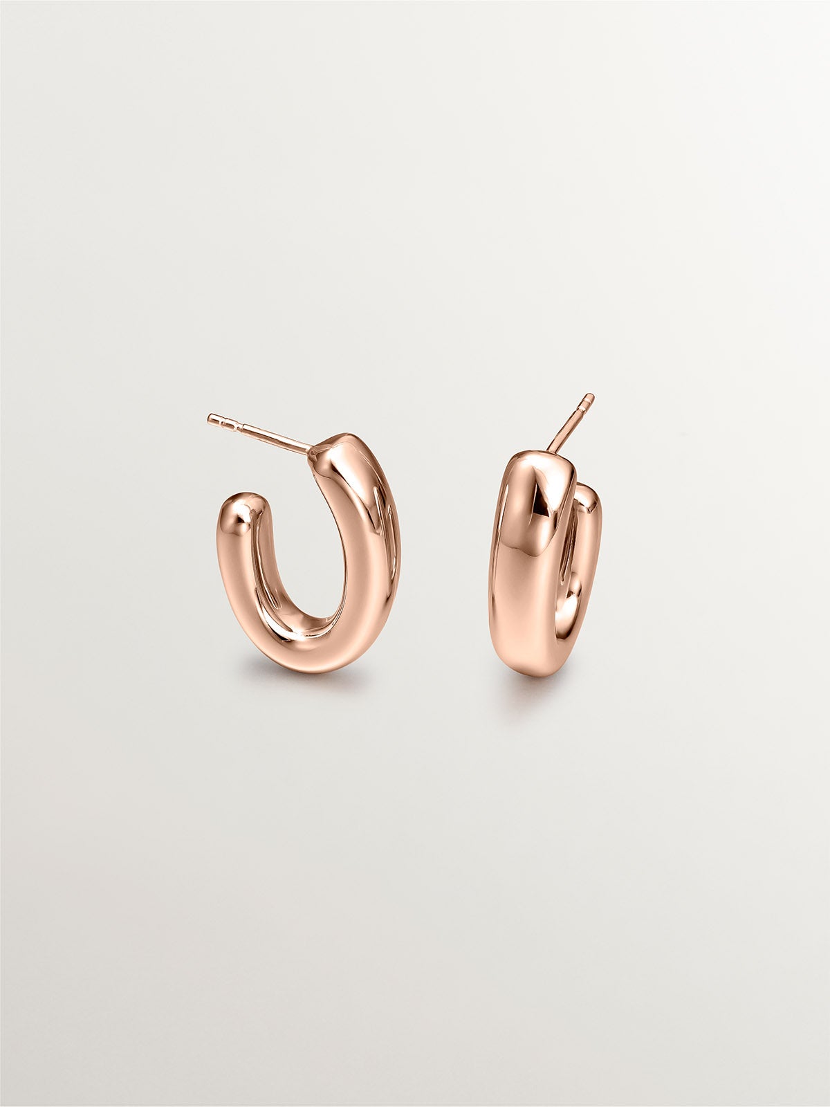 Pendientes de aro pequeños ovalados de plata 925 bañada en oro rosa de 18K
