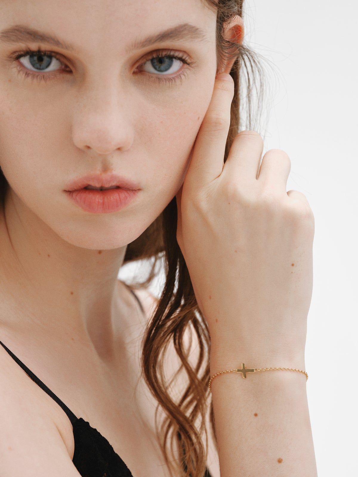 925 Silver bracelet bathed in 18K yellow gold with cross