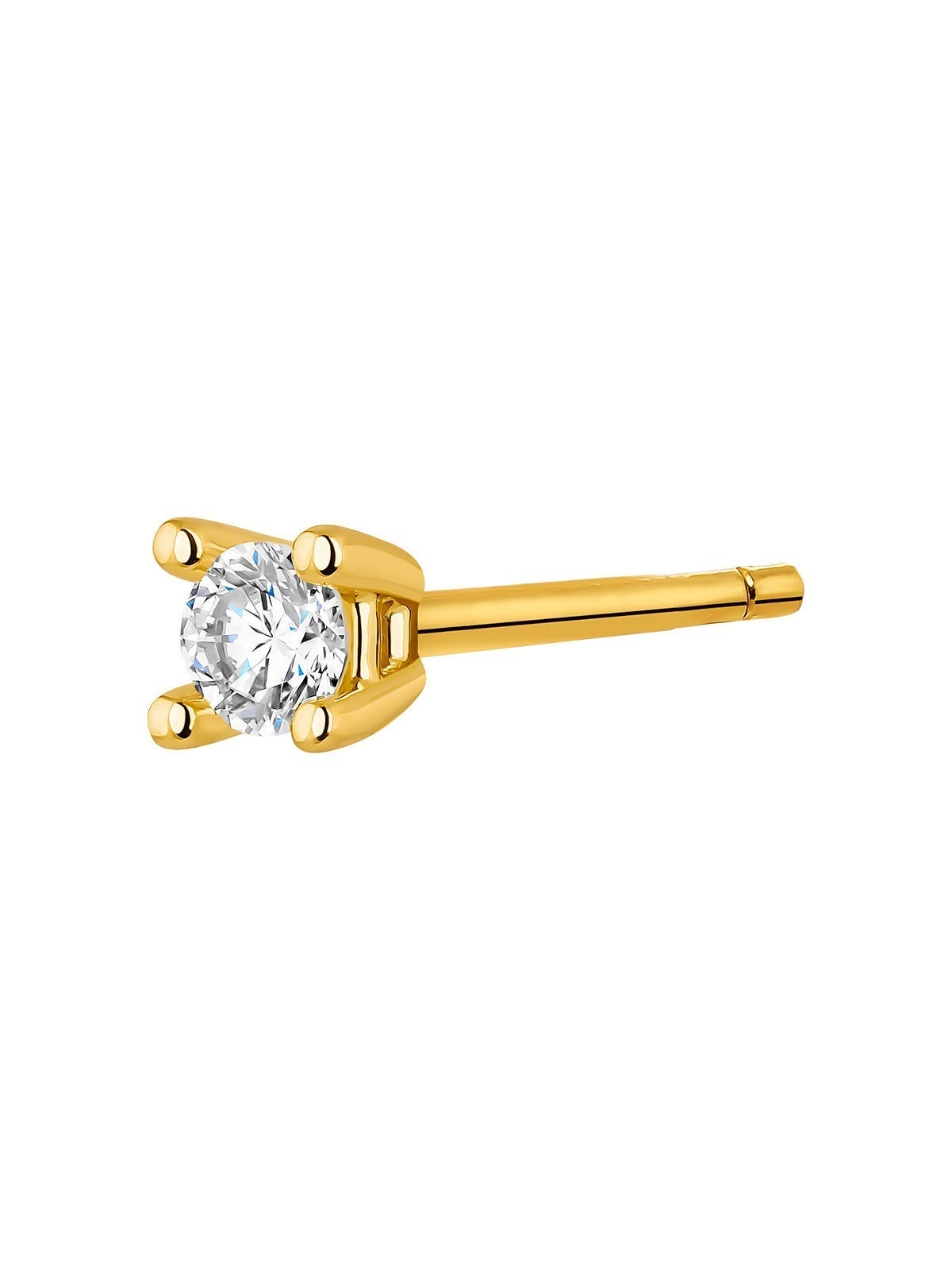 Pendiente solitario individual de oro amarillo de 18K con diamante