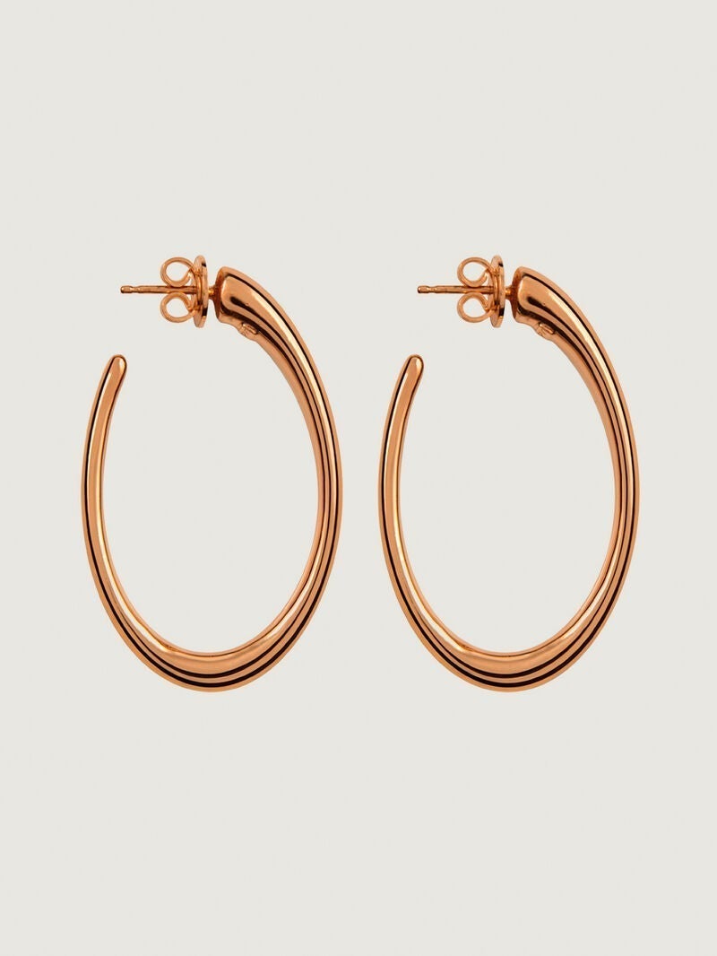 Pendientes de aro grandes de plata 925 bañada en oro rosa de 18K con forma ovalada