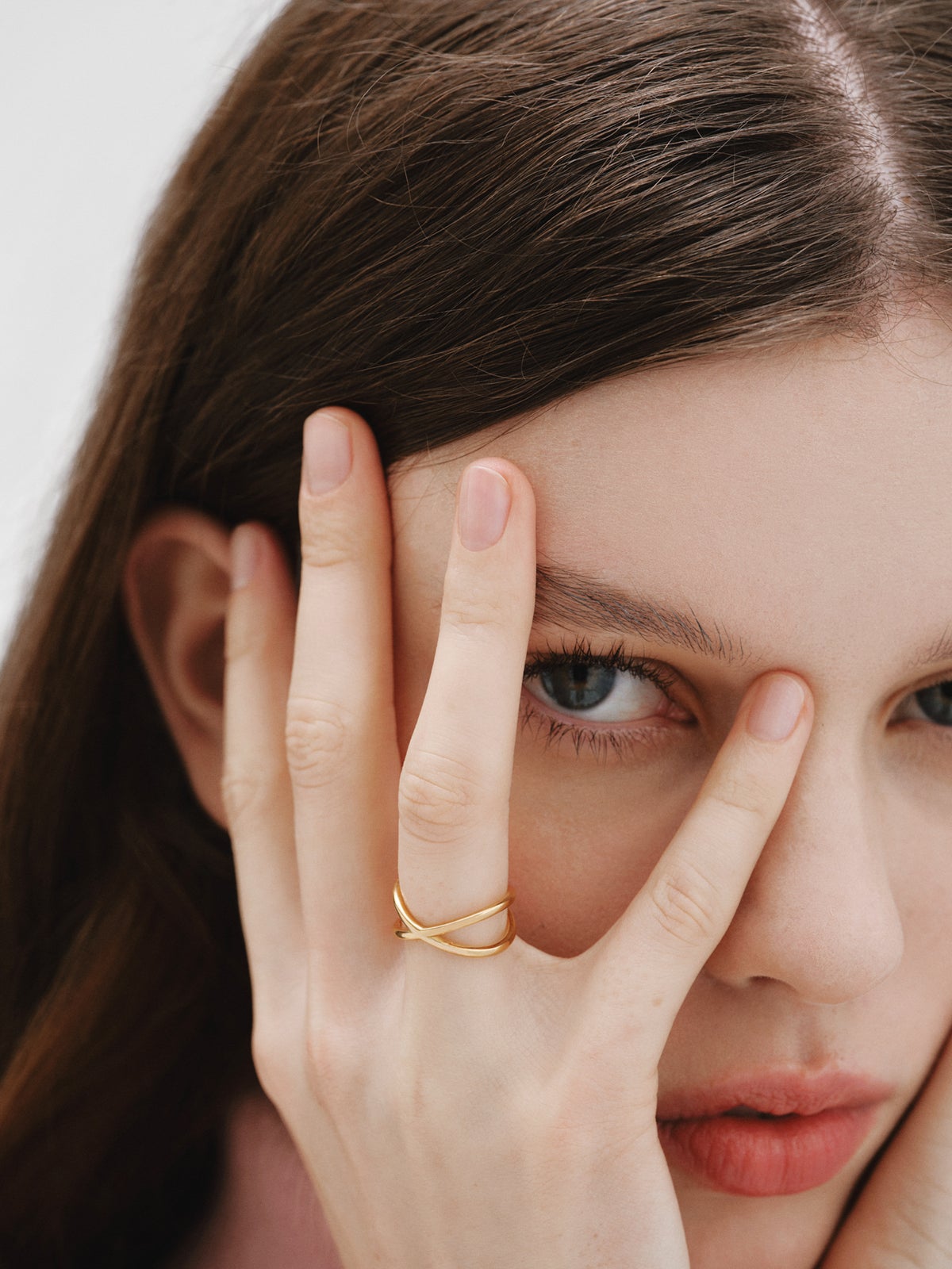 Anillo doble cruzado de plata 925 bañada en oro amarillo de 18K