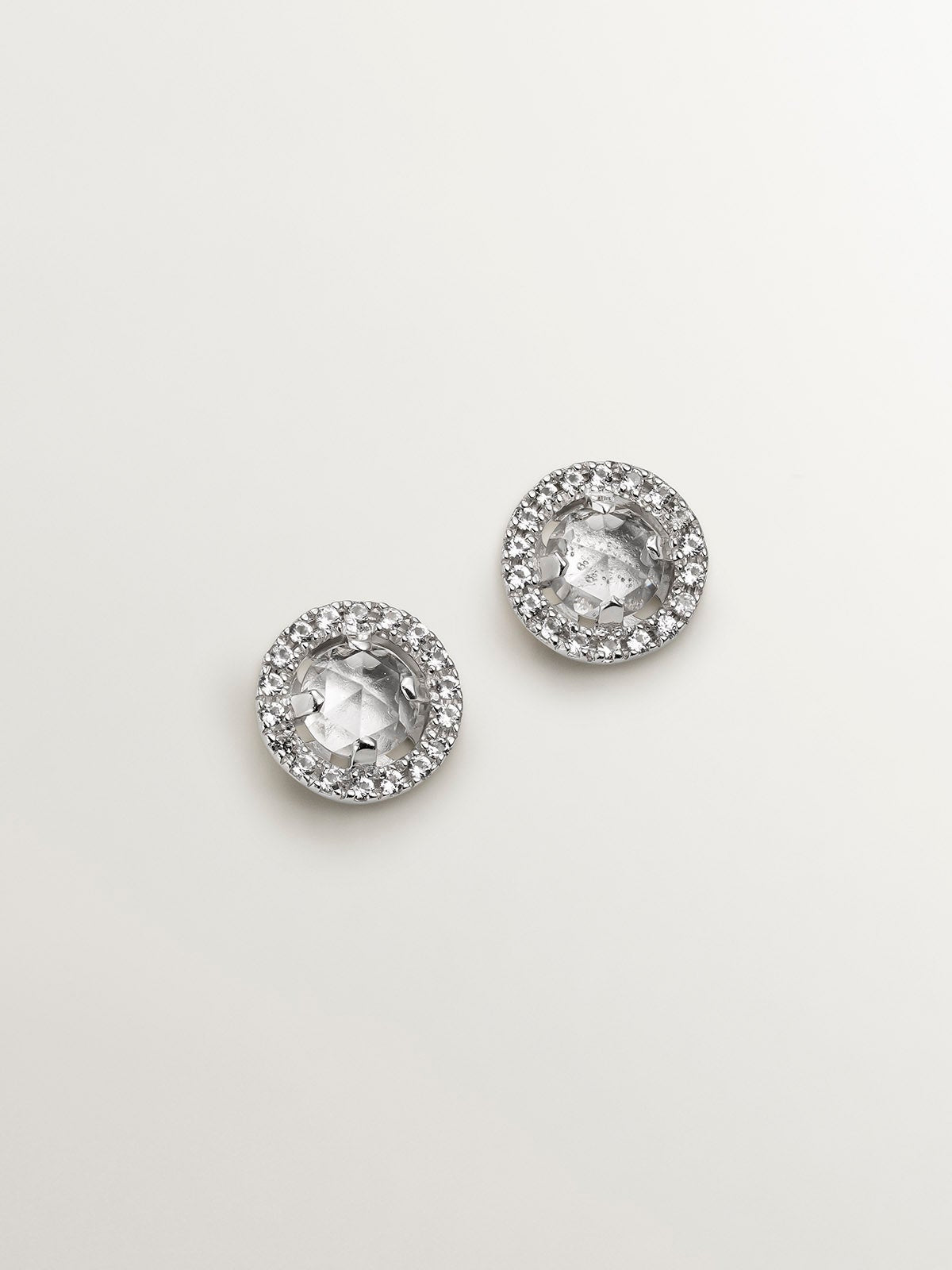 Boucles D'oreilles Clous Cygne - Saphir Bleu Et Topaze, Argent 925 Plaqué Or Blanc, Neuf Sans Emballage