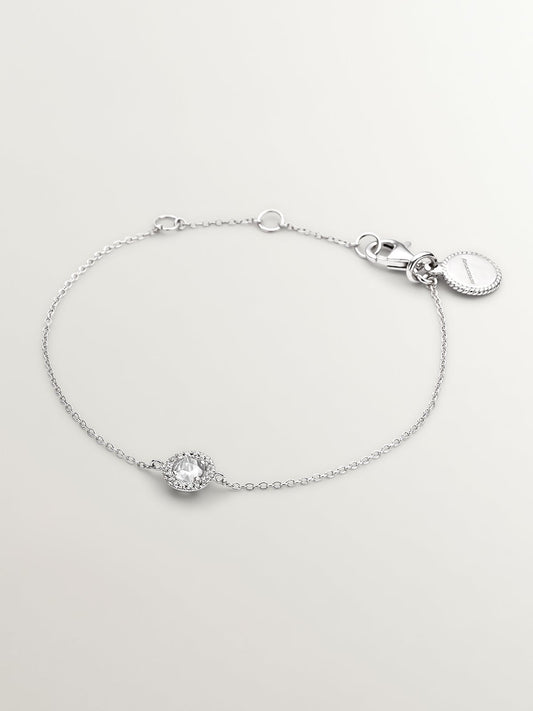 Pulsera de plata 925 con topacio blanco y orla de zafiros blancos