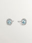 Pendientes de botón de plata 925 cos topacio azul 0,82 cts y orla de zafiros blancos