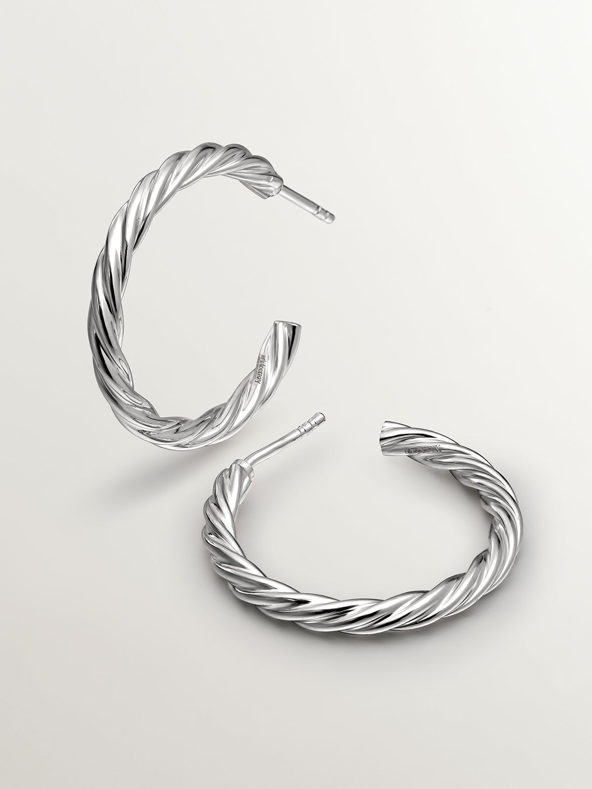 Pendientes de aro grandes de plata 925 con textura gallonada