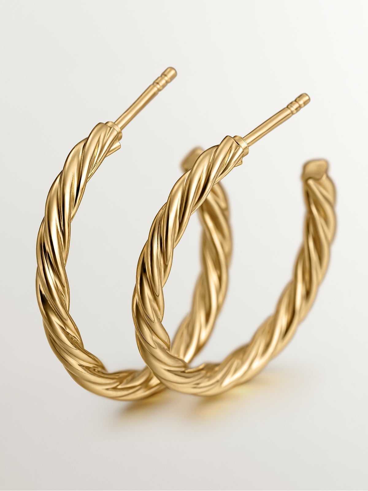 Pendientes de aro grandes de plata 925 bañada en oro amarillo de 18K con textura gallonada