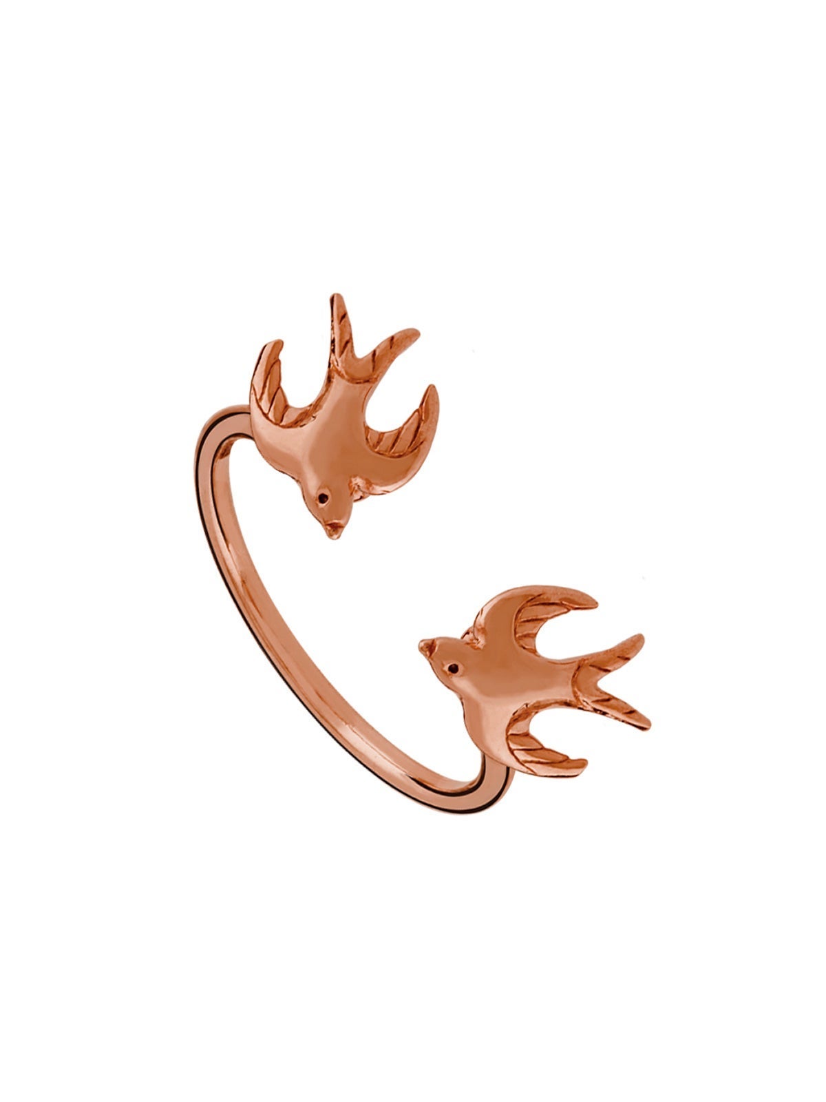 Anillo de plata 925 bañada en oro rosa con motivo golondrinas