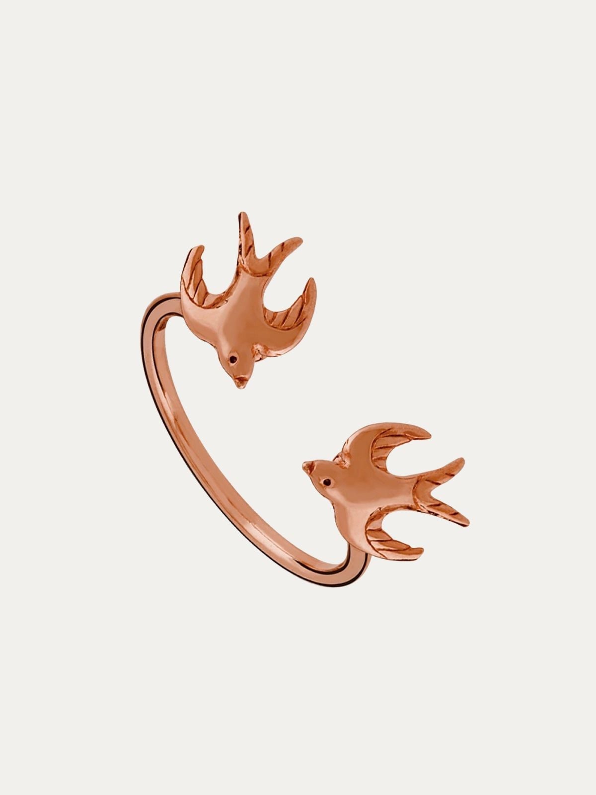 Anillo de plata 925 bañada en oro rosa con motivo golondrinas