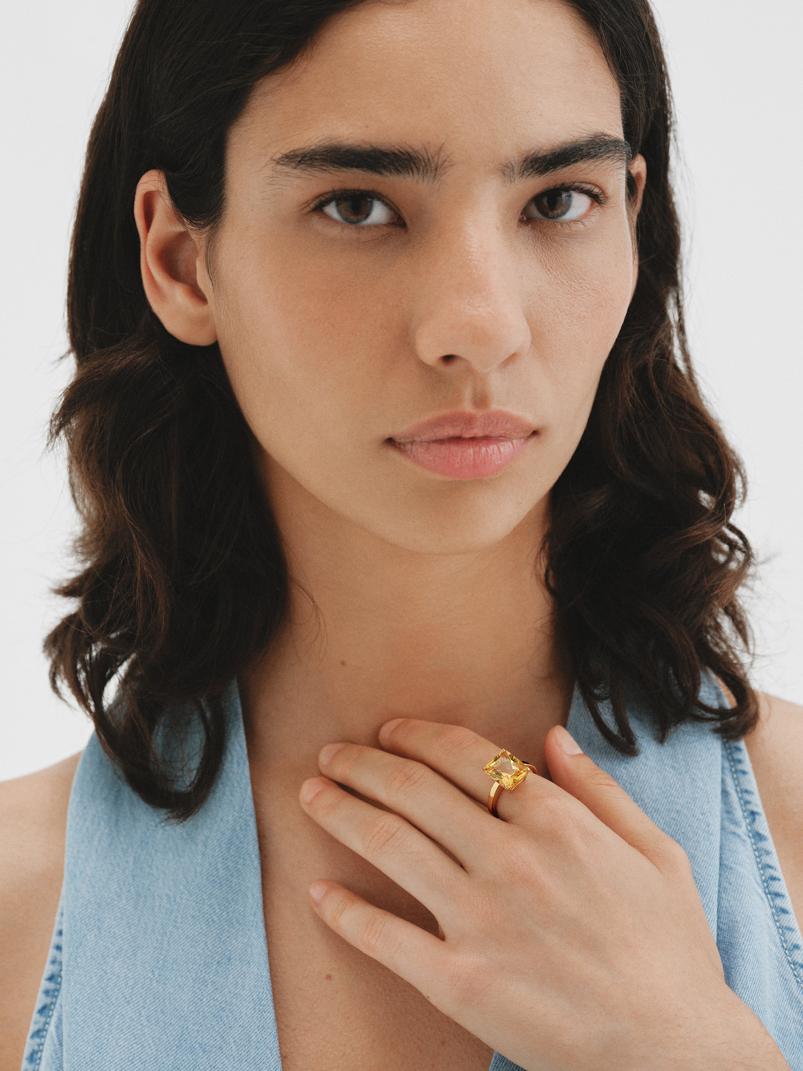 Anillo de plata 925 bañada en oro amarillo de 18K con citrino naranja
