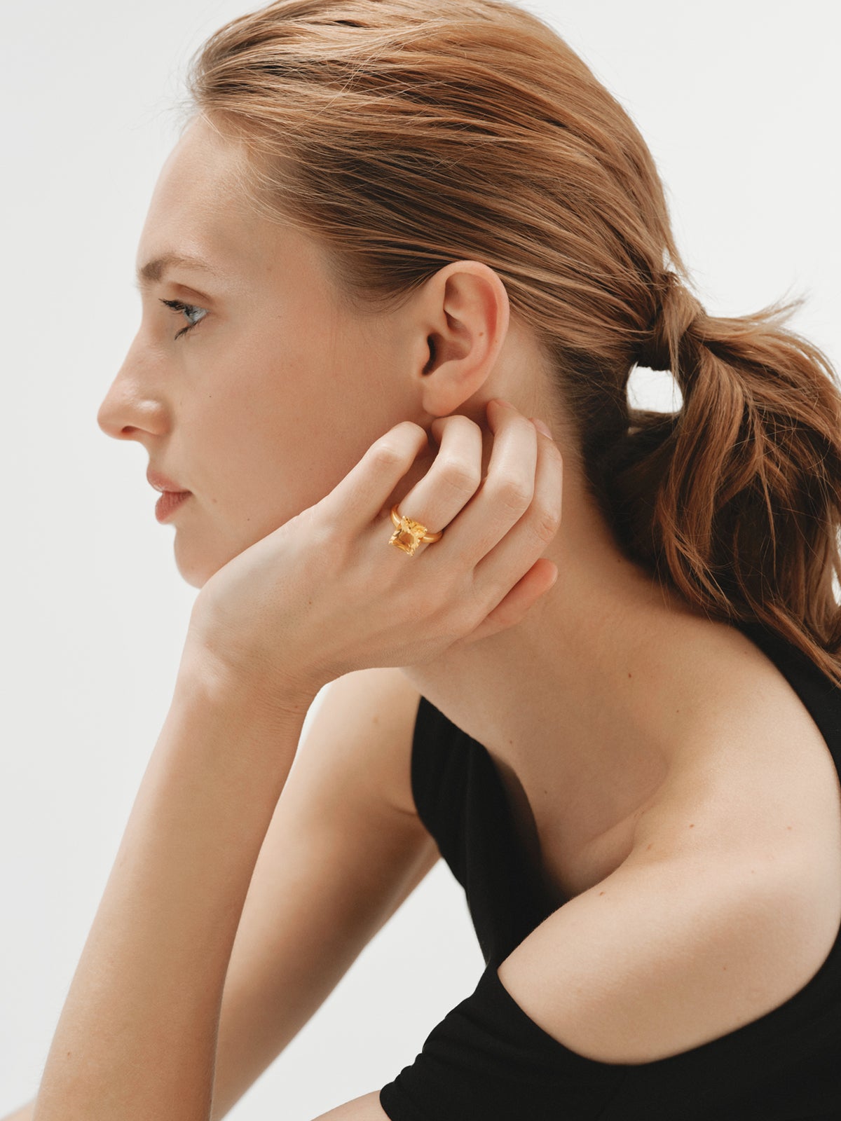 Anillo de plata 925 bañada en oro amarillo de 18K con citrino naranja