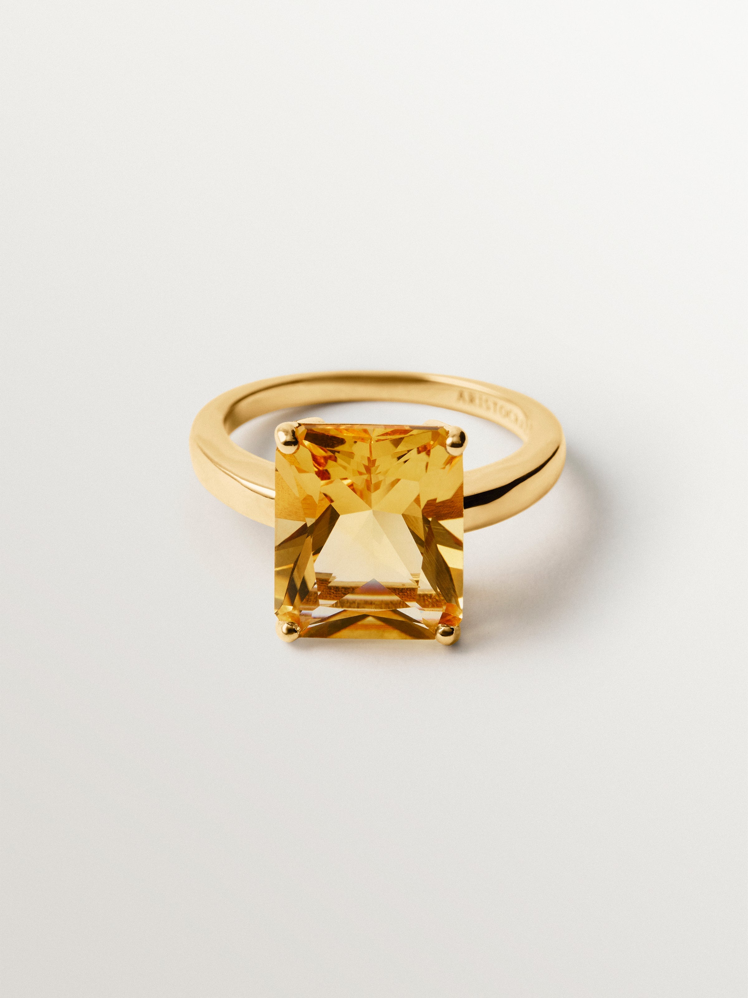 Anillo de plata 925 bañada en oro amarillo de 18K con citrino naranja