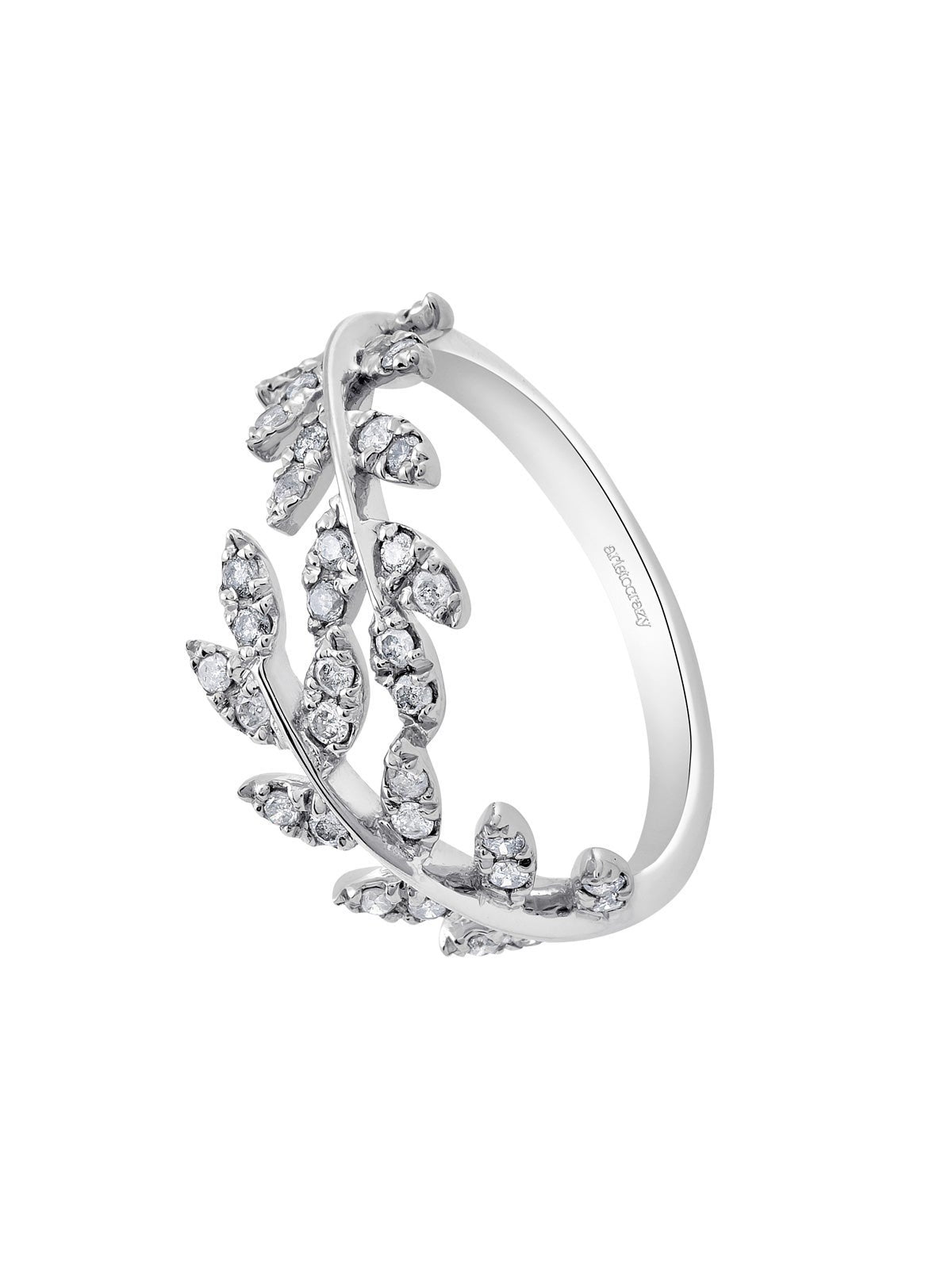 Anillo de plata 925 con diamantes grises y forma de rama