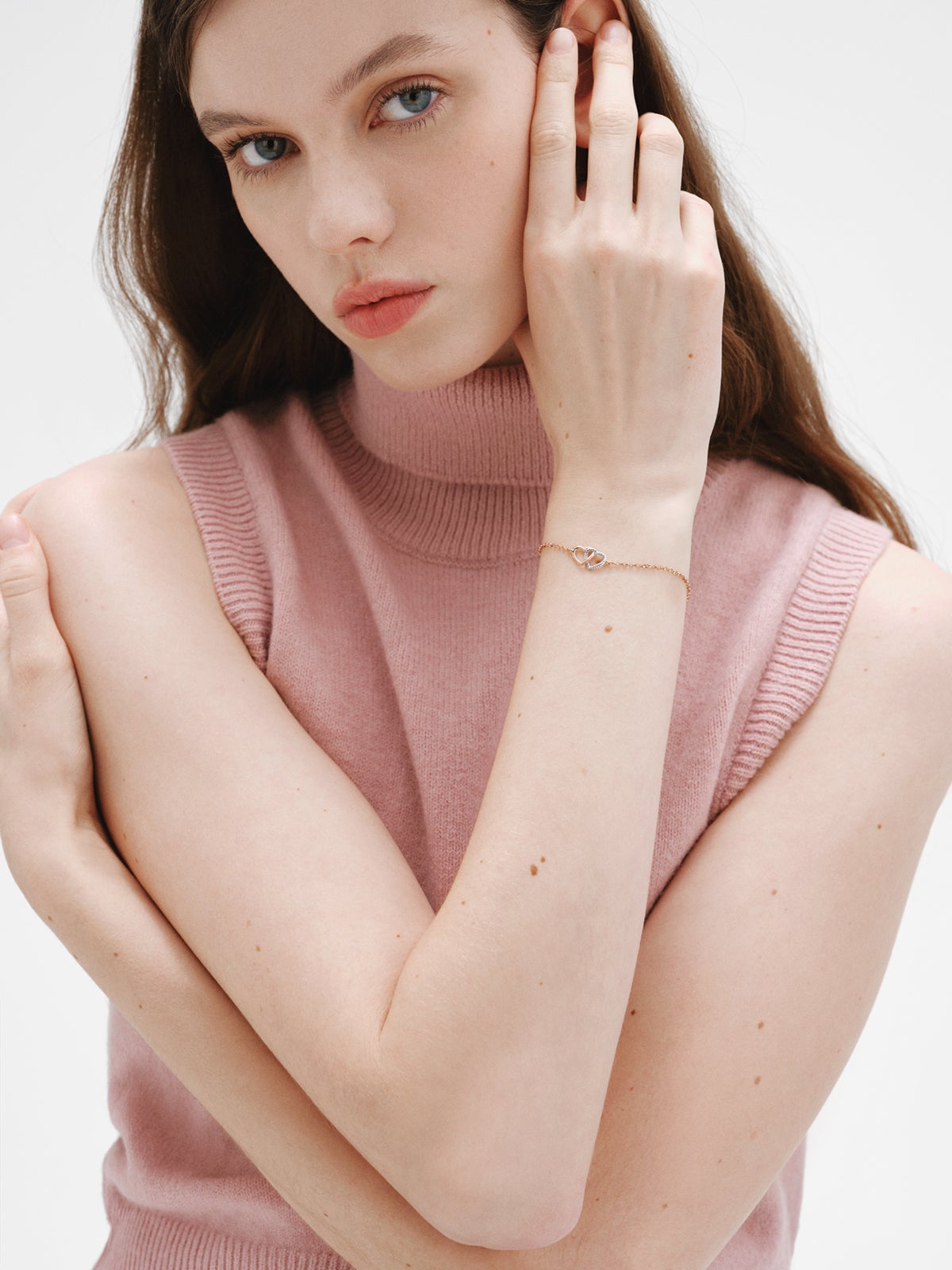 925 Silver bracelet and 925 silver bathed in 18K rose gold with a heart