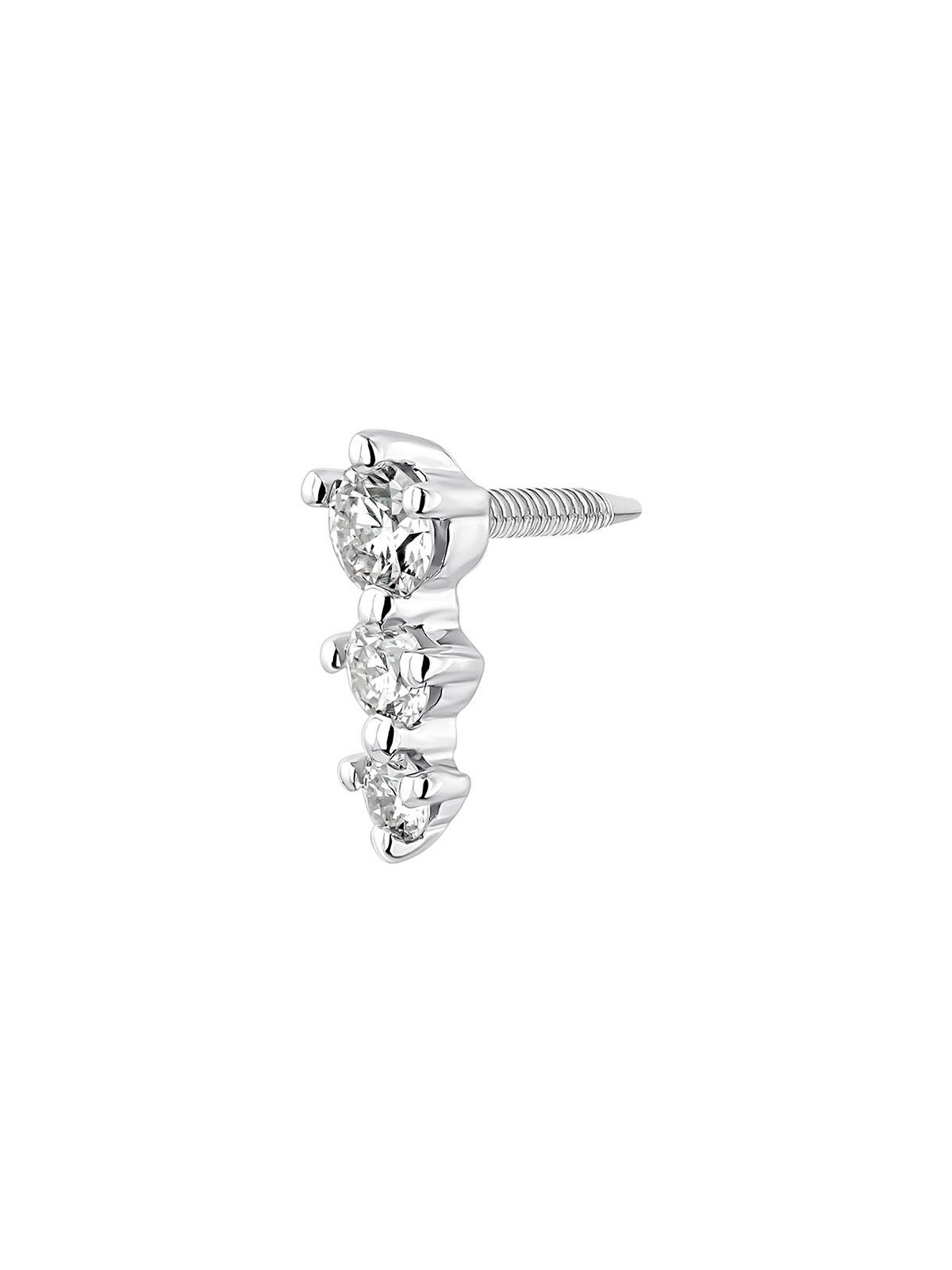Pendiente individual de oro blanco de 18K con triple diamante