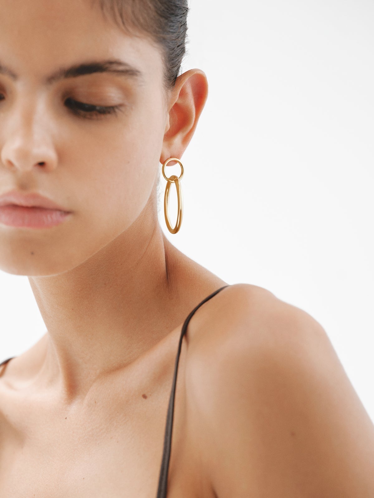 Pendientes de aro doble de plata 925 bañada en oro amarillo de 18K