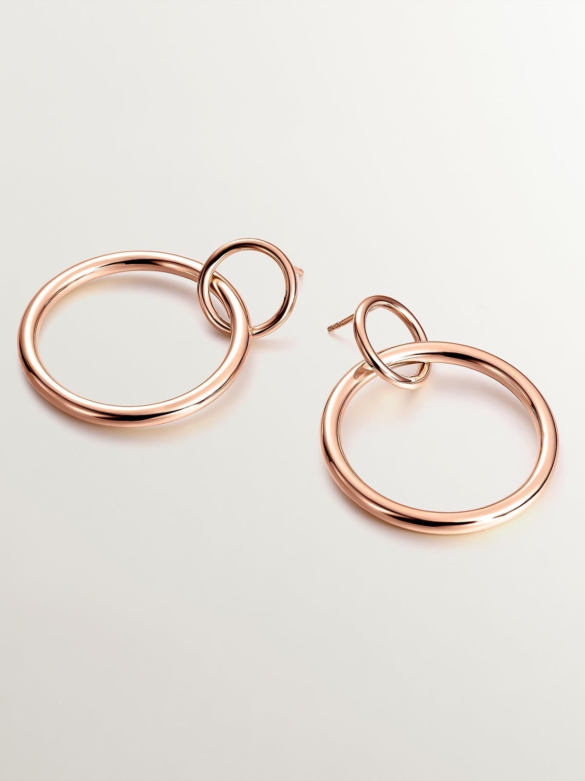 Pendientes de aro doble de plata 925 bañada en oro rosa de 18K
