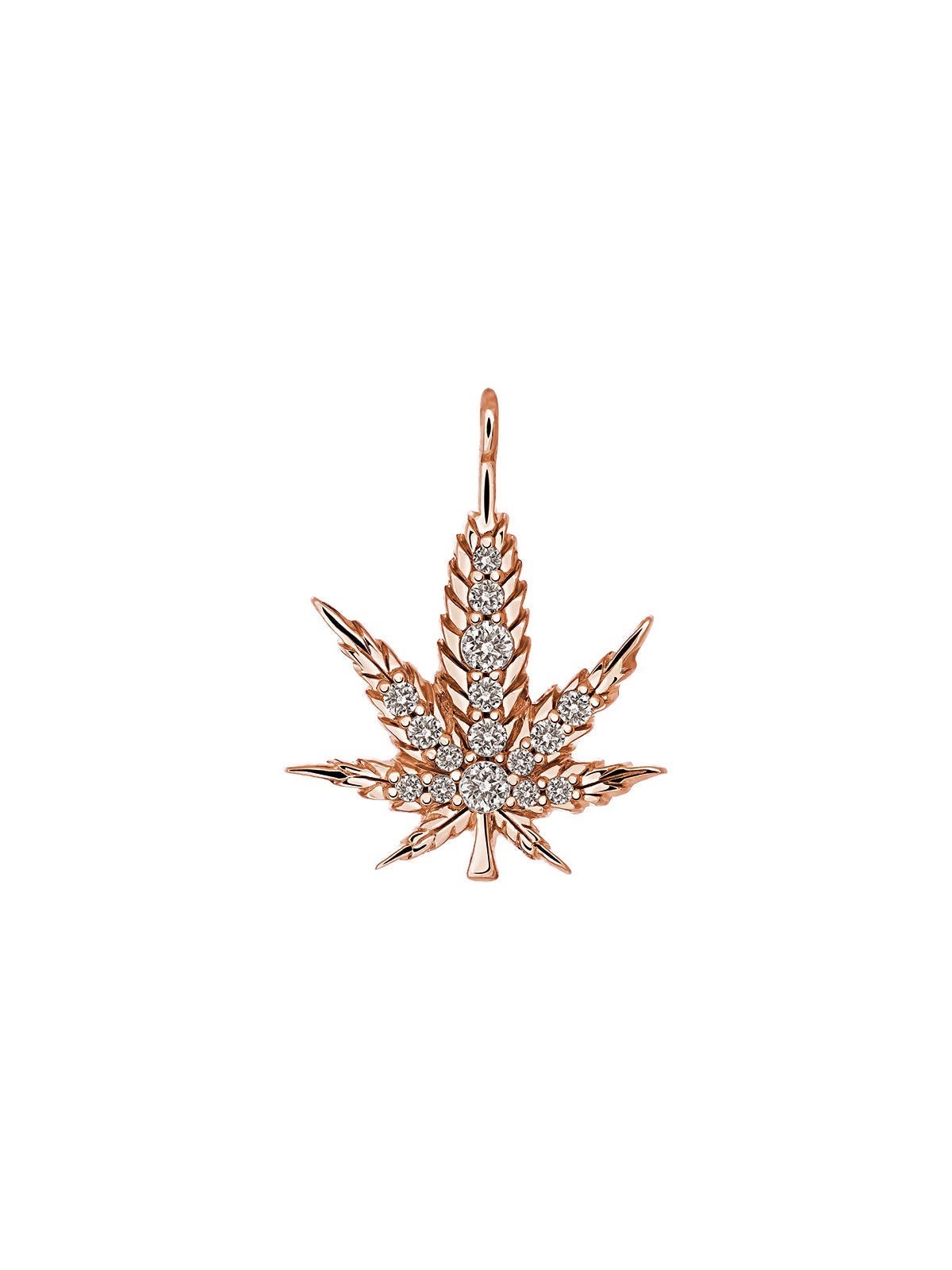 Charm de plata 925 bañada en oro rosa de 18K con forma de hoja y topacios blancos