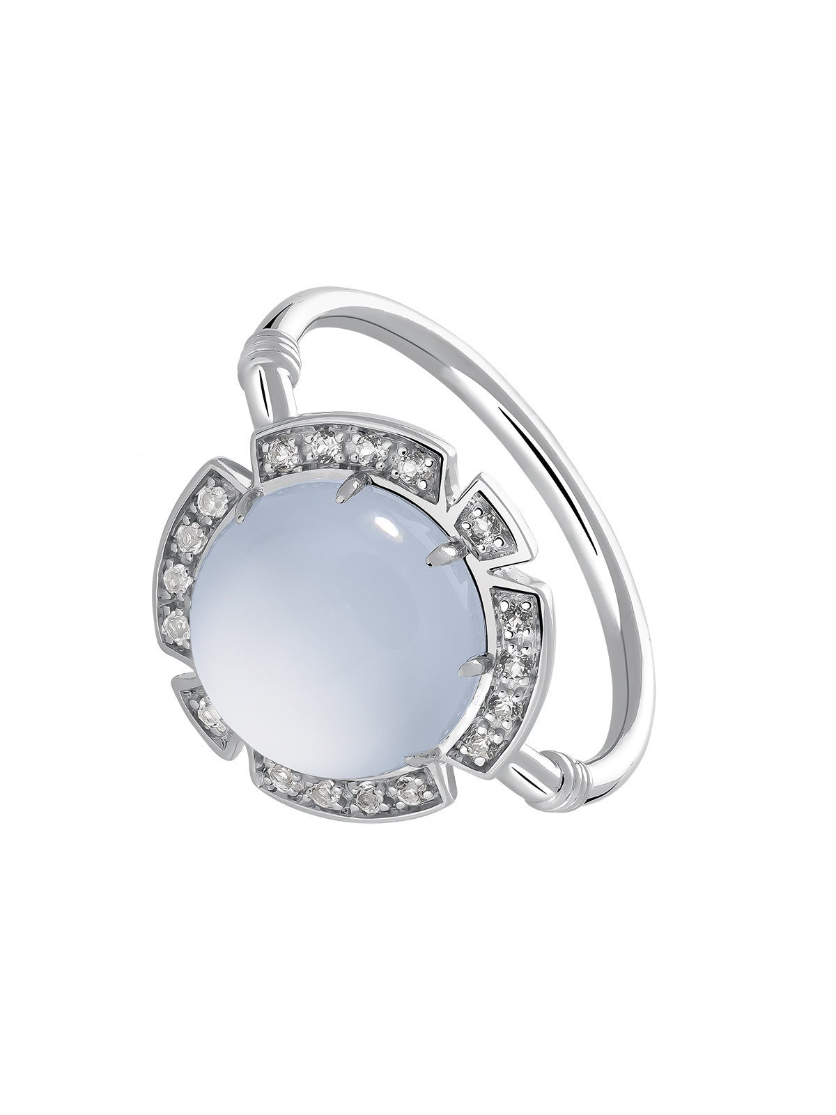 Anillo de plata 925 con calcedonia azul y topacios blancos