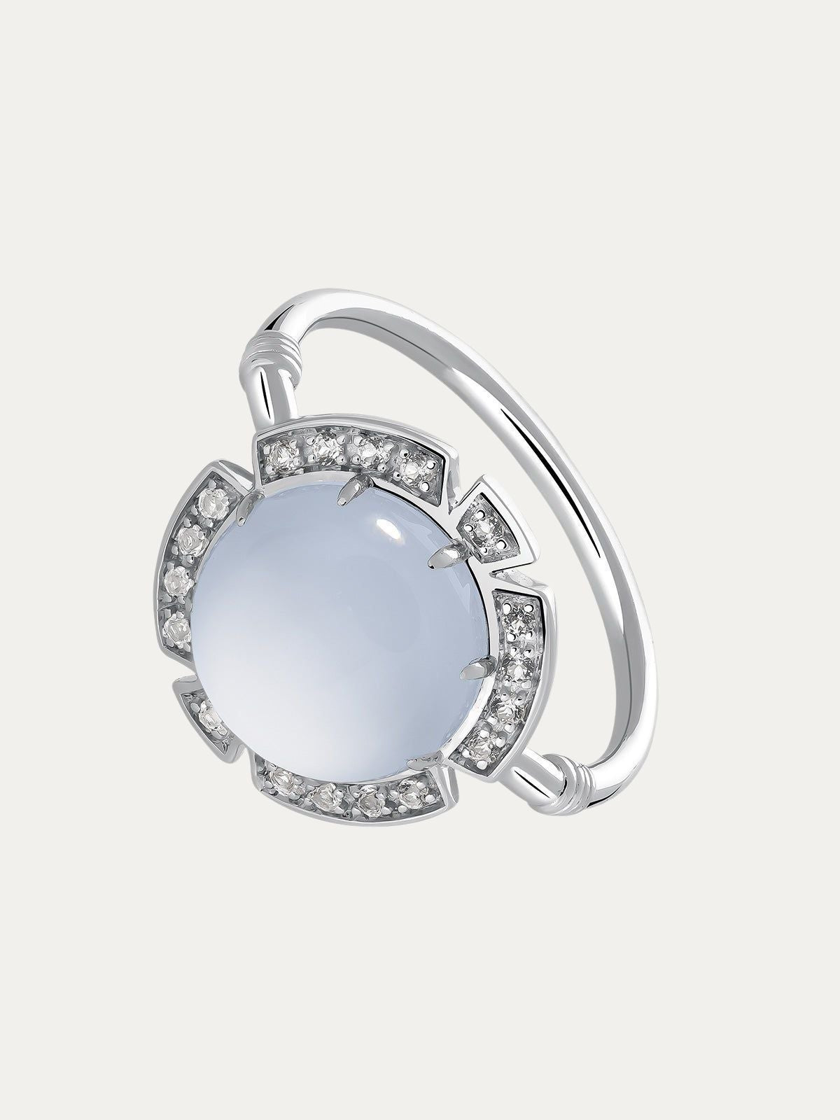 Anillo de plata 925 con calcedonia azul y topacios blancos