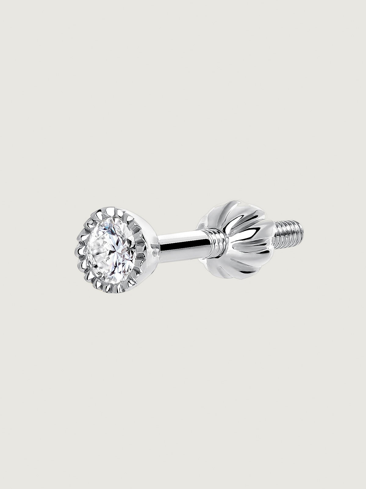 Pendiente individual de oro blanco de 9K con diamante