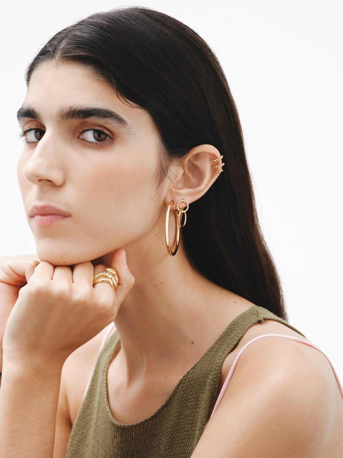 Pendientes de aro doble de plata 925 bañada en oro amarillo de 18K