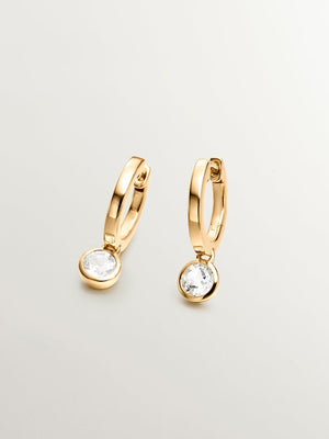 Pendientes de aro pequeños de plata 925 bañada en oro amarillo de 18K con topacio blanco