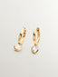 Pendientes de aro pequeños de plata 925 bañada en oro amarillo de 18K con topacio blanco