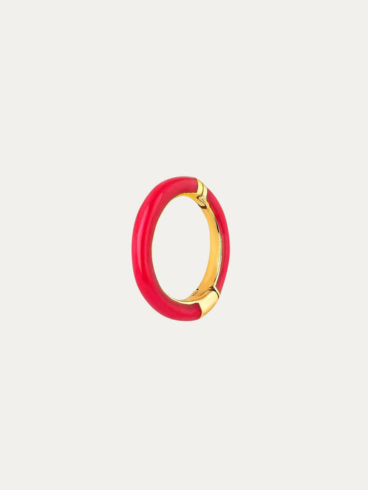 Pendiente individual de aro pequeño de oro amarillo de 9K con esmalte rosa