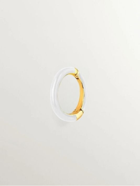 Pendiente individual de aro pequeño de oro amarillo de 9K con esmalte blanco