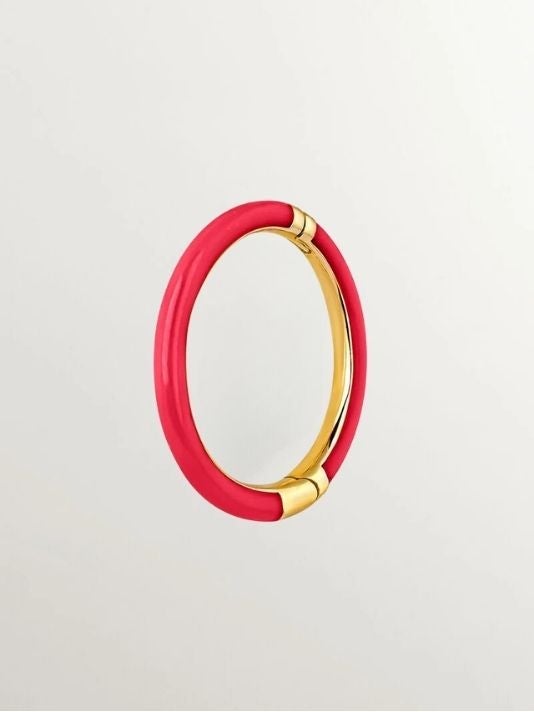 Pendiente individual de aro pequeño de oro amarillo de 9K con esmalte rosa