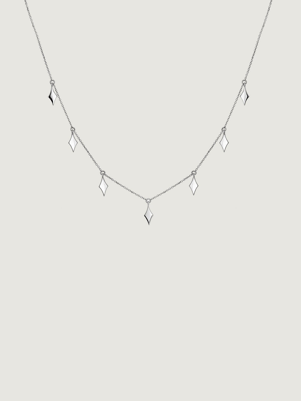 Collar de oro blanco de 9K con colgantes geométricos