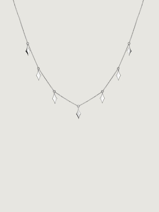 Collar de oro blanco de 9K con colgantes geométricos