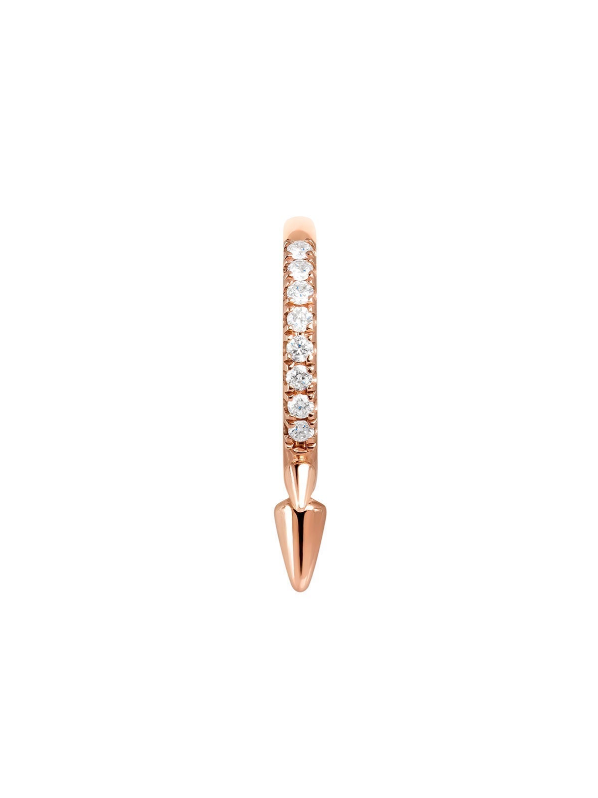 Pendiente individual de aro pequeño de oro rosa de 9K con pinchos y diamantes