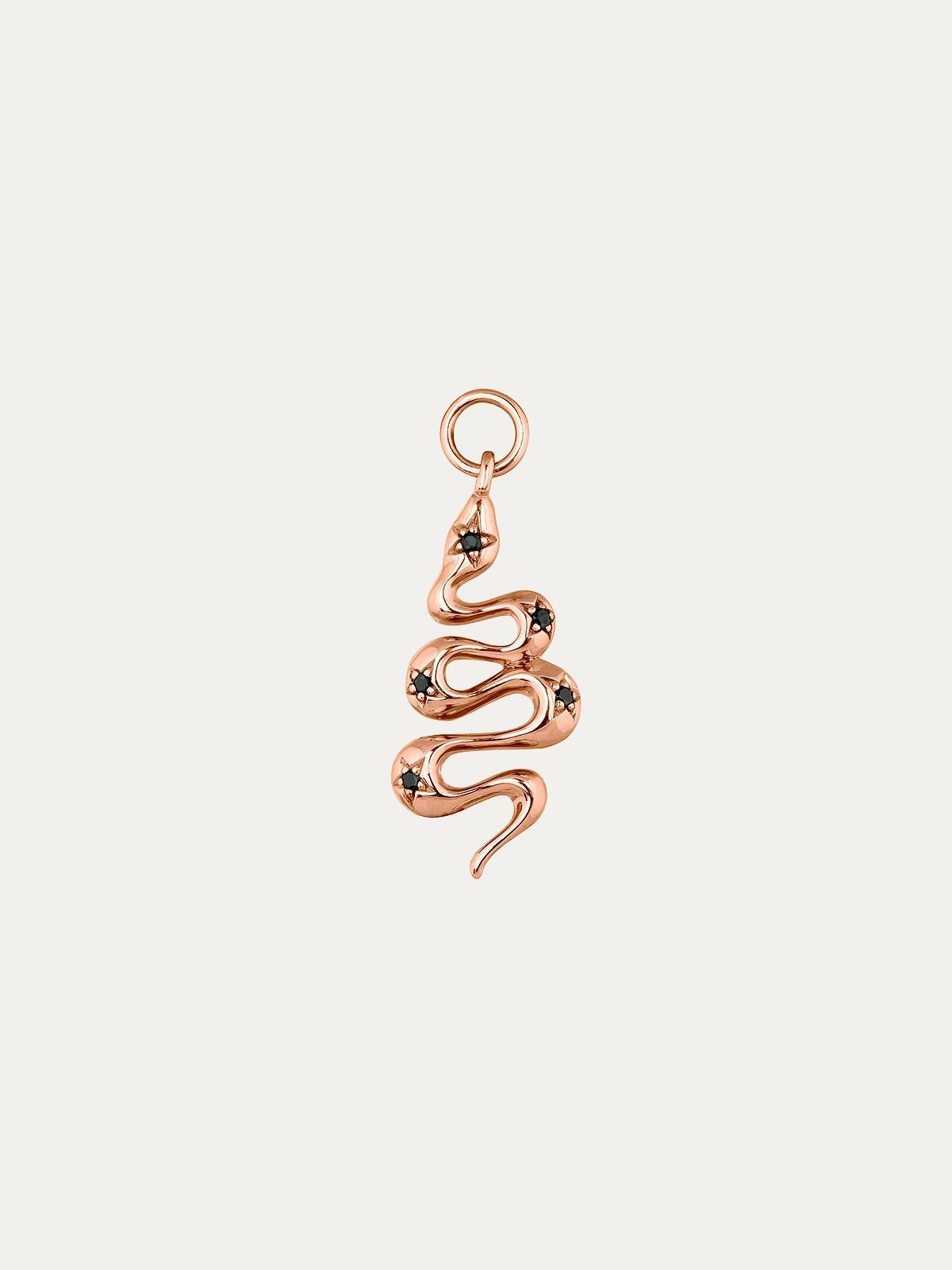 Colgante con serpiente de plata 925 bañada en oro rosa de 18K con topacios blancos y espinelas negras