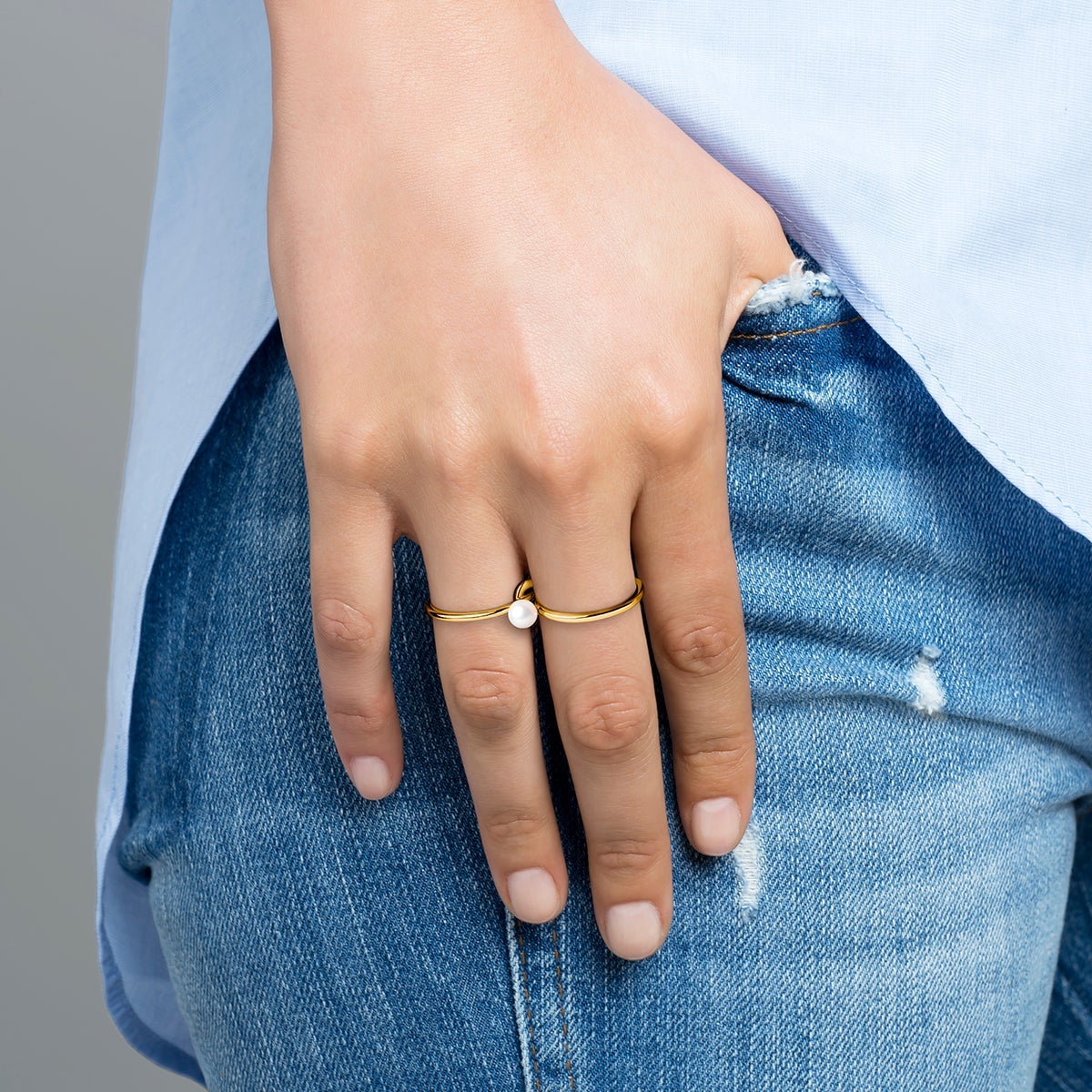 Anillo de plata 925 bañada en oro amarillo de 18K con perla