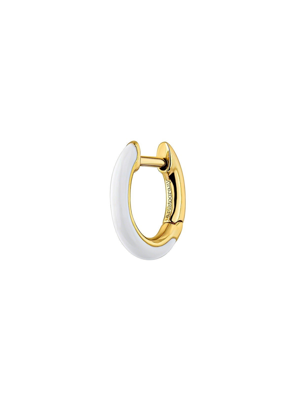 Pendiente individual de aro pequeño de plata 925 bañada en oro amarillo de 18K con esmalte blanco