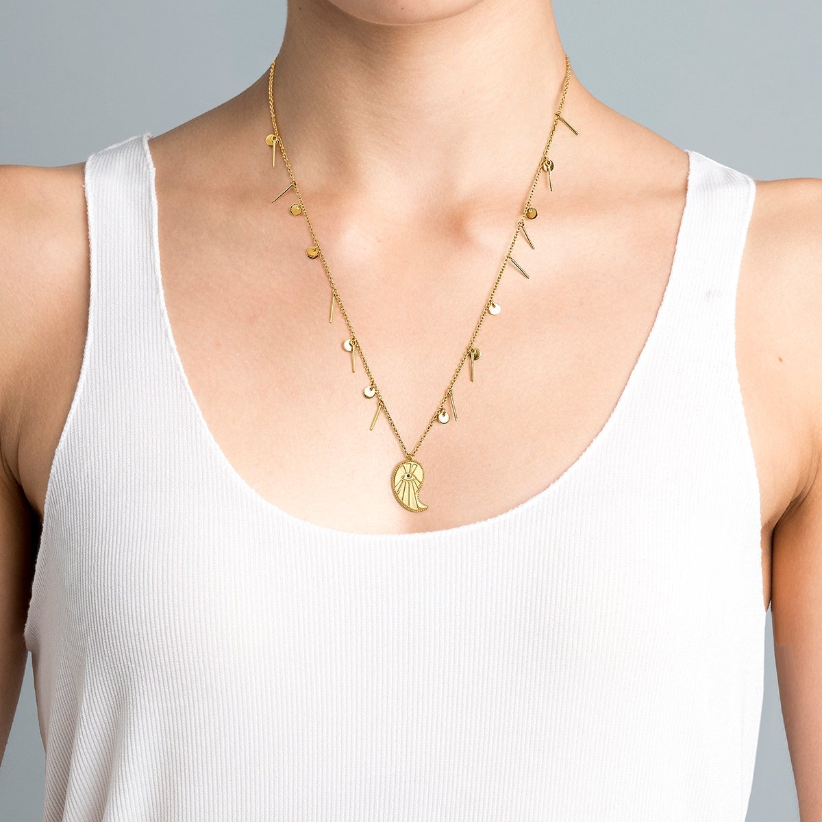 Collar de plata 925 bañada en oro amarillo de 18K con gota y espinela negra