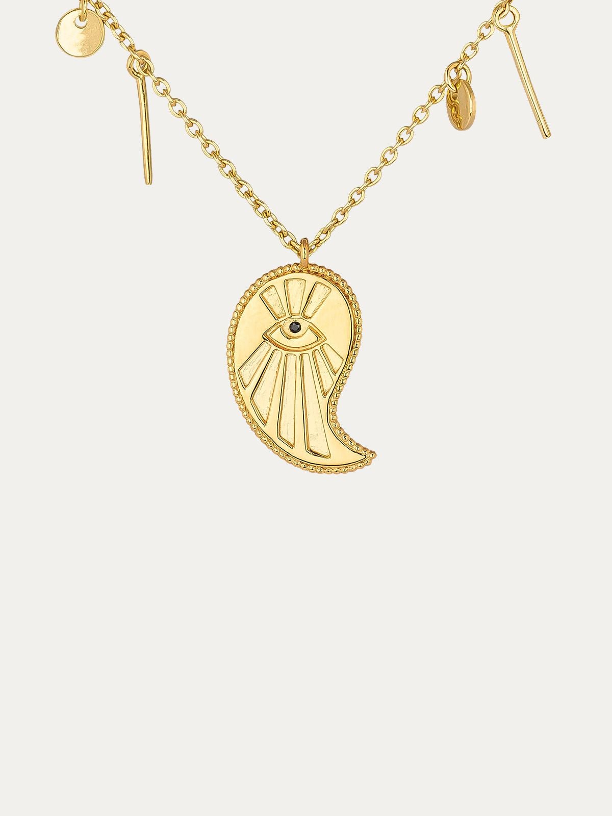 Collar de plata 925 bañada en oro amarillo de 18K con gota y espinela negra