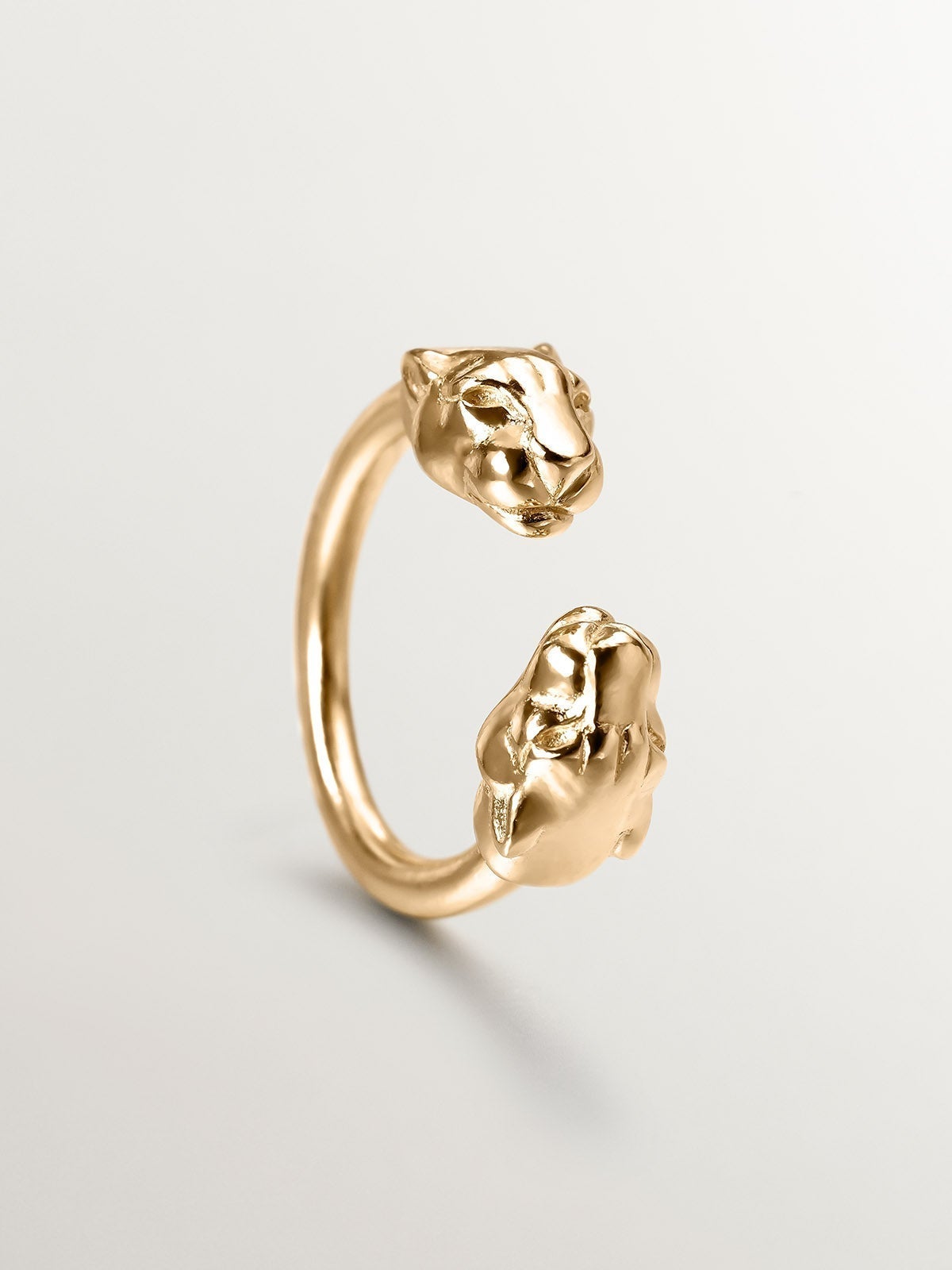 Anillo Tú y Yo de plata 925 bañada en oro amarillo de 18K con cabezas de pantera