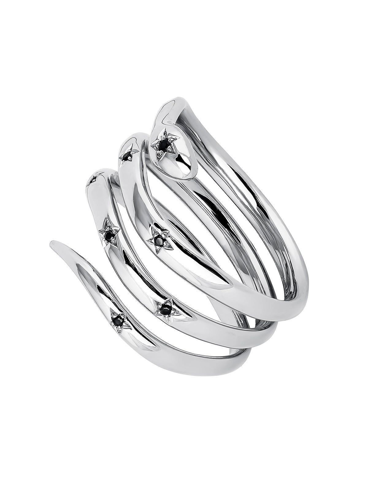 Anillo de serpiente enrollada de plata con espinelas