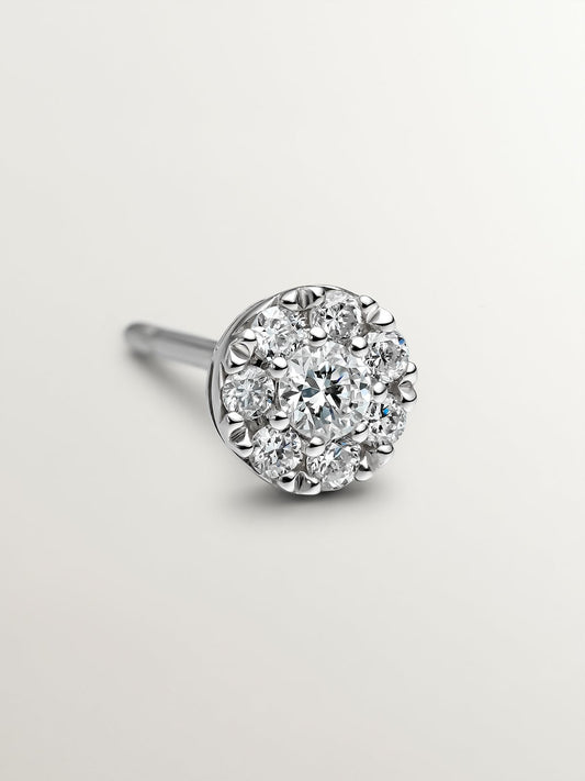 Pendiente individual de oro blanco de 18K con roseta de diamantes 0,14 cts