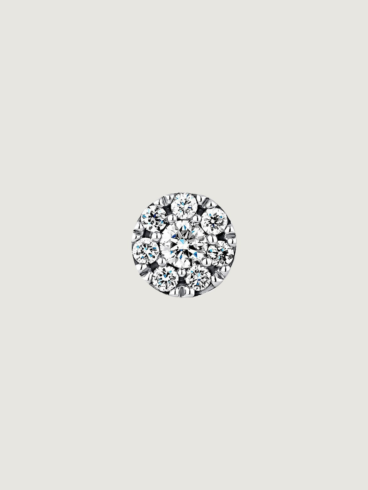 Pendiente individual de oro blanco de 18K con roseta de diamantes