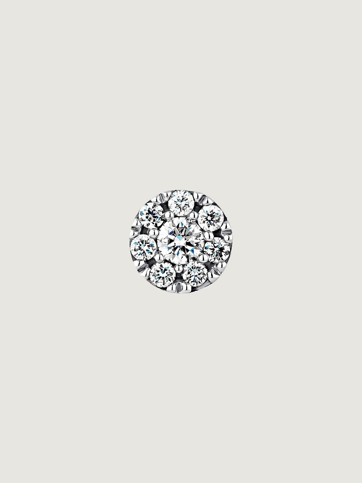 Pendiente individual de oro blanco de 18K con roseta de diamantes