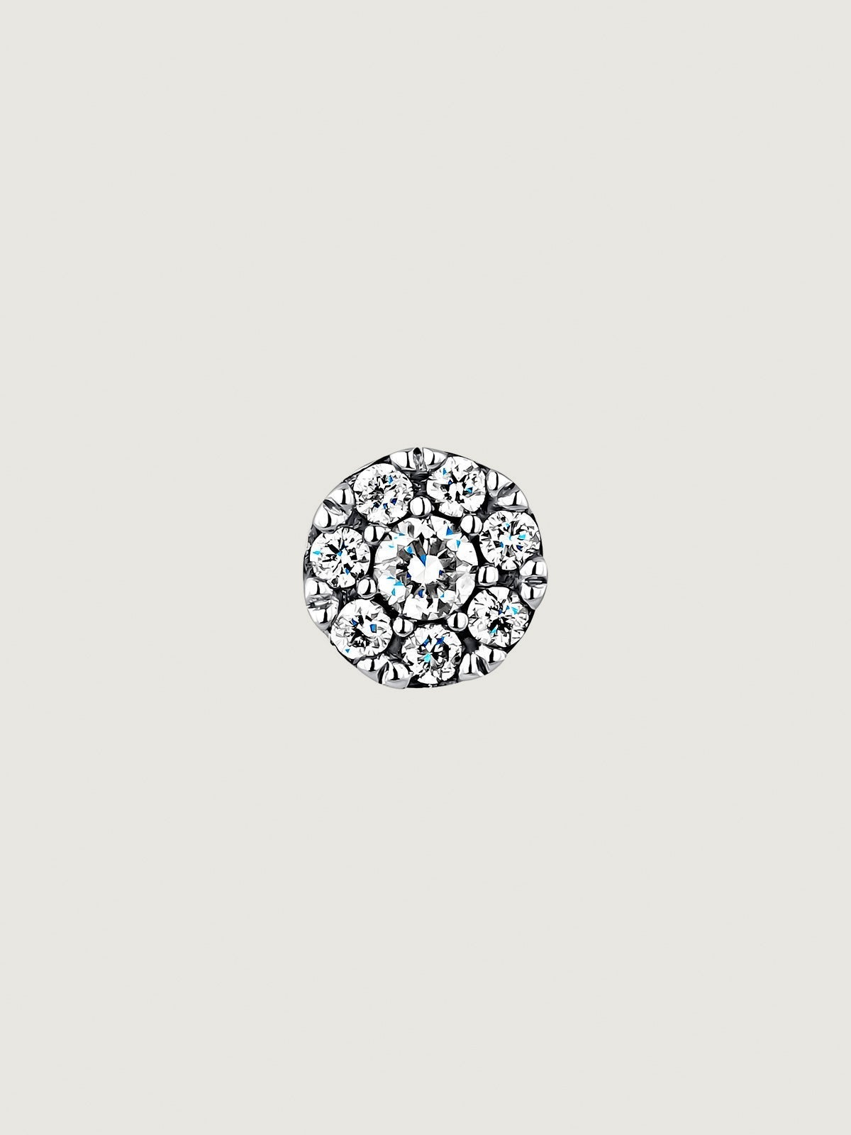 Pendiente individual de oro blanco de 18K con roseta de diamantes 0,06 cts