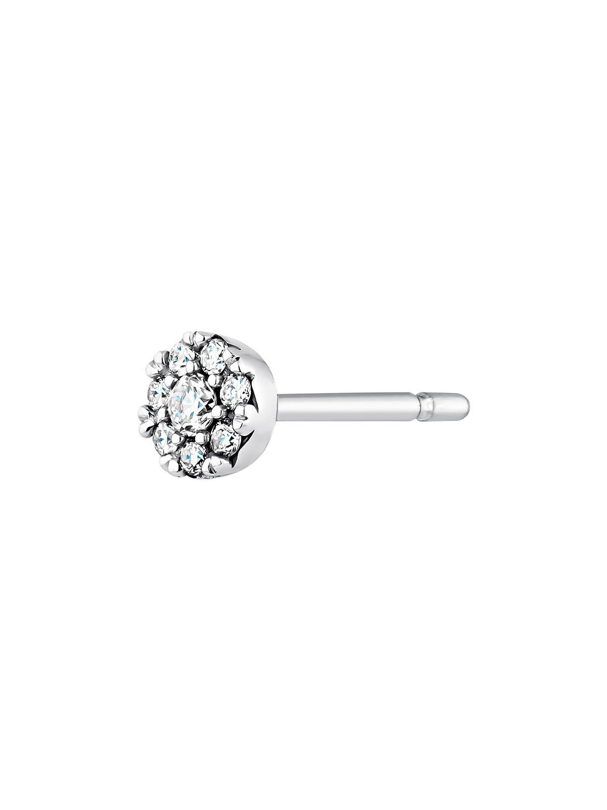 Pendiente individual de oro blanco de 18K con roseta de diamantes 0,06 cts